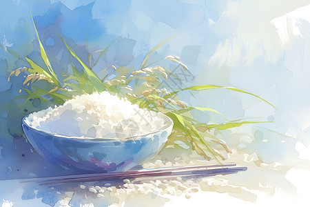 大米碗一个碗盛放着白米饭插画