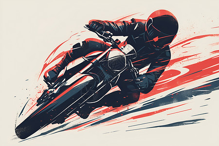 红色摩托车骑车者在红色背景下插画