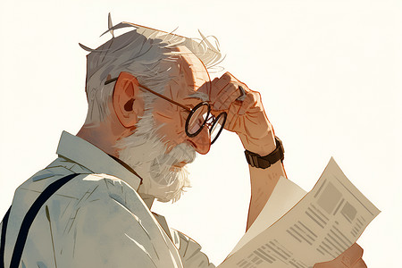 胡子的老者读报眼镜靠在额头上插画
