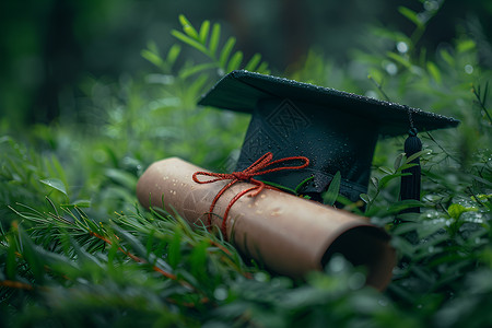 草坪上的毕业证书背景图片
