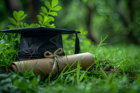 草坪上的毕业文凭背景图片