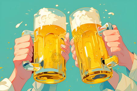 玻璃杯厚底杯欢乐时光喝啤酒插画