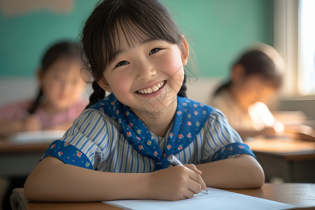 在读书小女孩活力四溢的小女孩在教室里背景