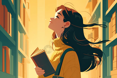女性读书年轻女性在书店插画