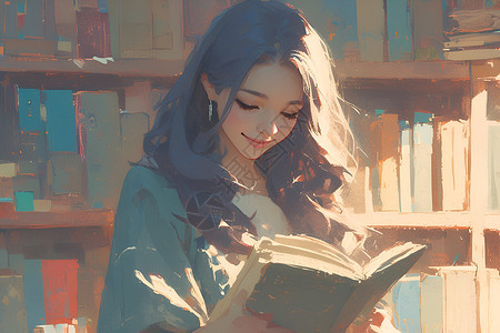 女士洗脸沉浸在书海中的女子插画