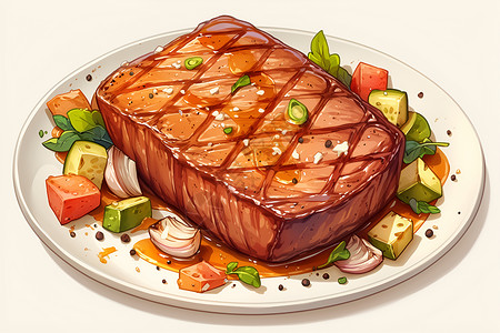 烤肉蘸料美味诱人的肉饼插画