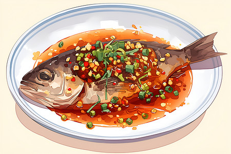 中式鱼中式烹饪鱼插画