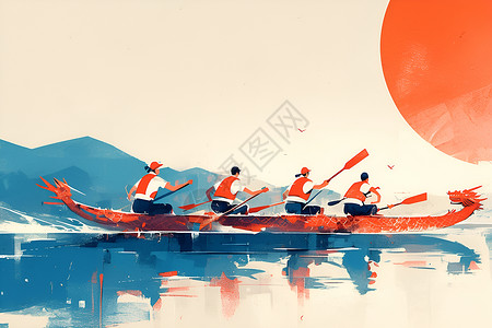 龙舟划桨划龙舟的人群插图插画