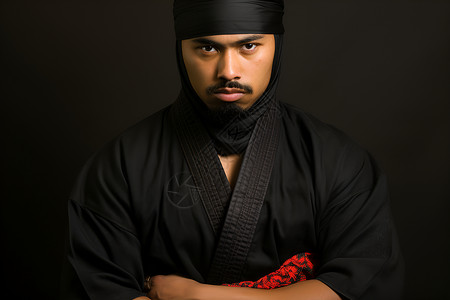 拳王争霸赛黑色空手道制服的男人戴着头巾背景