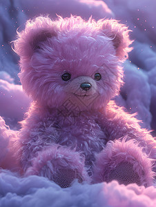 紫色的泰迪熊坐在云上背景图片