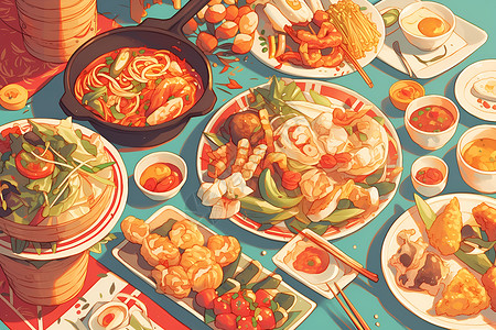 中餐菜肴美味健康的中餐食物插画