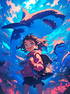 海底的少女和鱼类背景图片