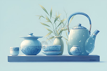 陶瓷碗碟传统的茶具插画插画