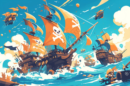 海洋中的梦幻海盗船高清图片