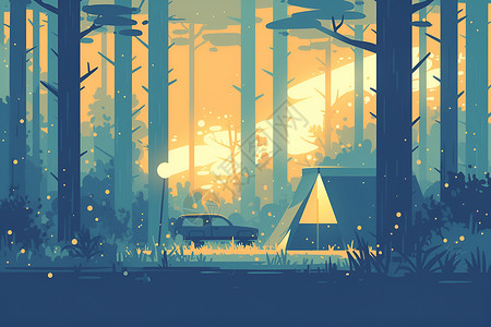 月夜森林露营背景图片