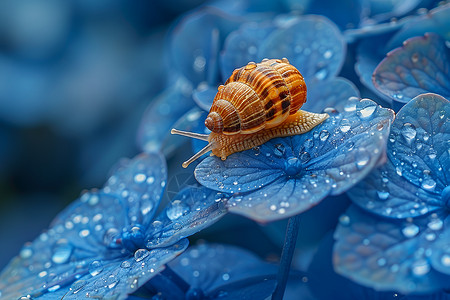 叶子上爬行的蜗牛背景图片