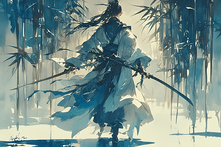 雪地保龄球神秘男子在竹林插画