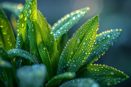 草地露水露珠在绿叶上背景