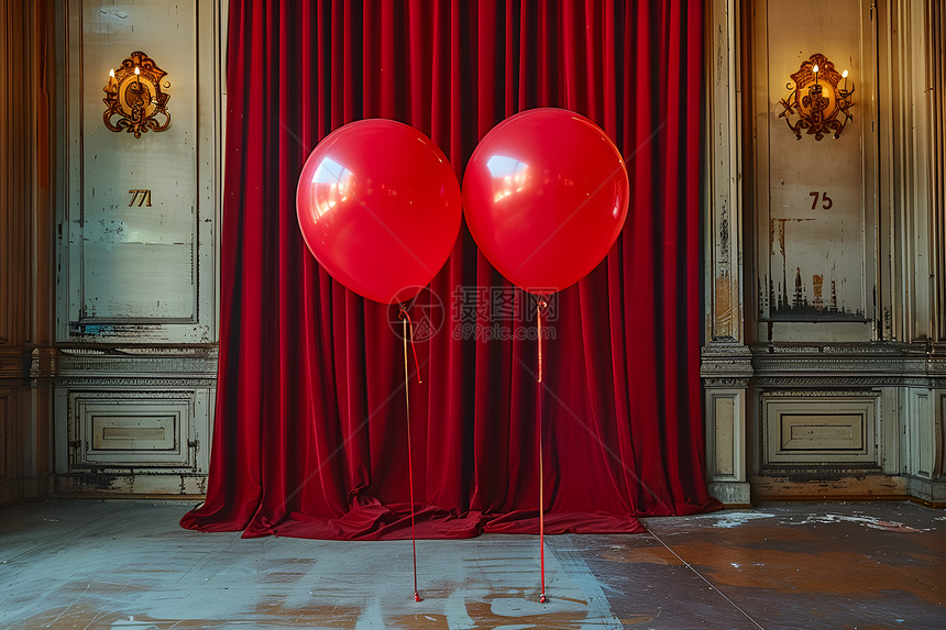 房间的红气球图片