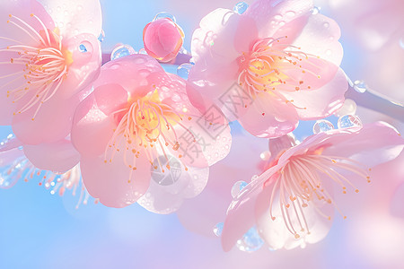 美丽桃花上的露珠背景图片