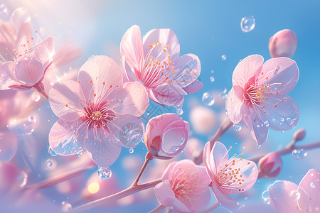 盛开的桃花桃花盛开的公园插画