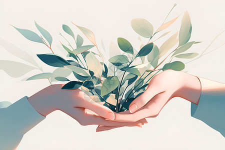 双手捧礼物双手呵护的植物插画