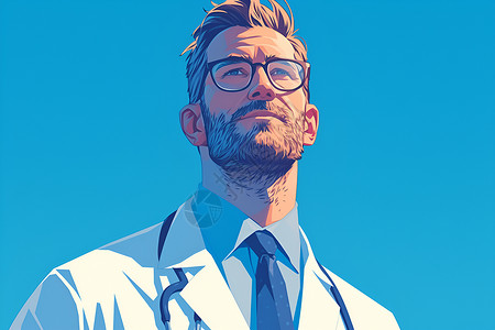 戴着口罩咳嗽的男性男医生戴着眼镜插画