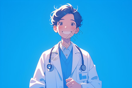 青年男性牙医男医生脖子上的听诊器插画