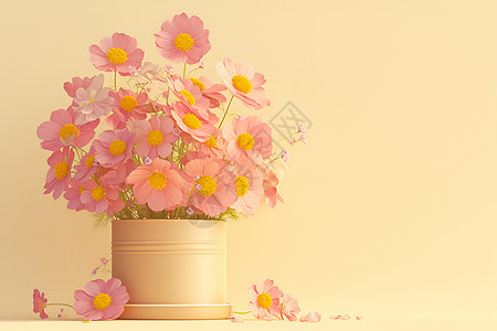 粉色花朵盆栽粉色的花朵插画