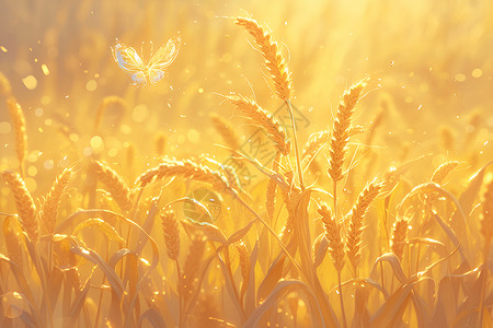 小麦种植阳光映照下的玉米插画
