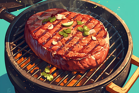 便携式烧烤炉子烤架上的烤肉插画