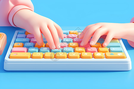 键盘上的手彩色键盘上打字的手插画