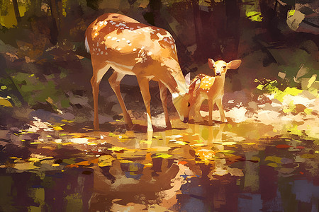 母鹿在饮水石头母鹿高清图片