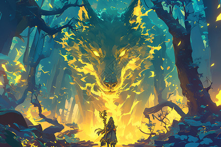 迷幻森林中的狼背景图片