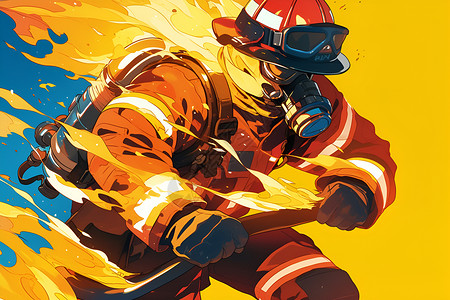 灭火器插画救火的消防员插画