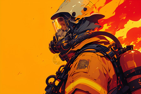 消防员英雄熊熊烈火中的守护者插画