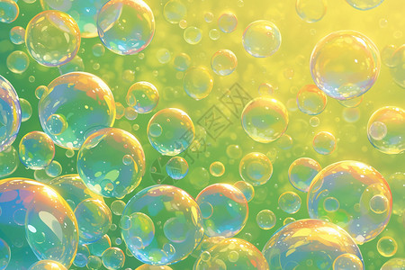 日光菊绿色背景上彩色泡泡插画