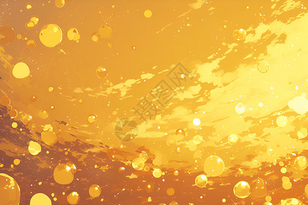 金色气泡阳光下色彩流动的泡泡插画