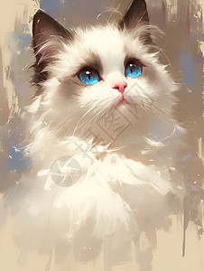 皮毛白猫蓝眼睛望向远方插画