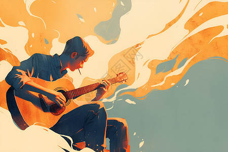 男人音乐叼着烟弹吉他的男人插画