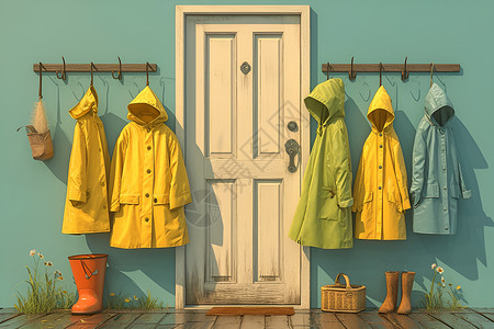 雨衣挂门口背景图片
