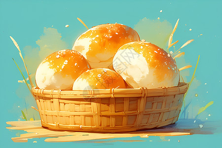 篮子里的食物篮子里的面包插画