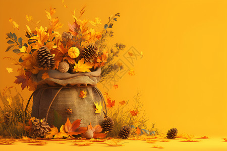 秋天袋子中的花朵背景图片