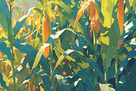 玉米作物种植的玉米地插画