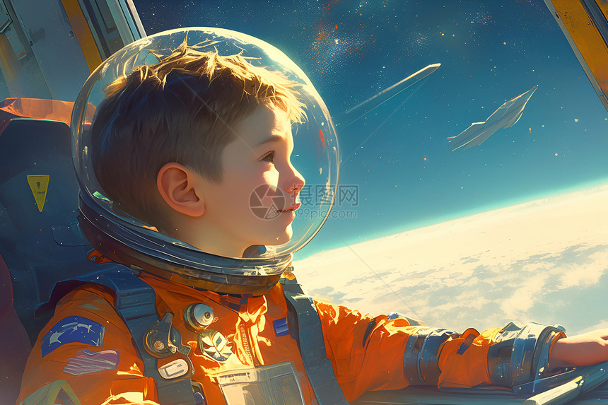 太空冒险的小男孩图片