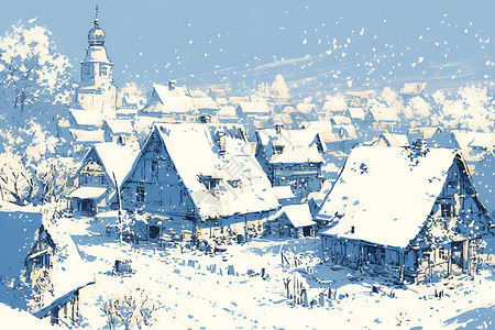 飞雪里的村庄背景图片