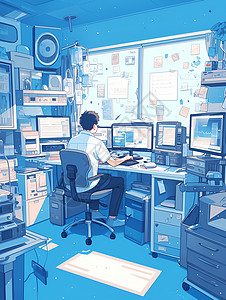 男人坐在办公桌前工作背景图片