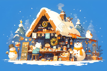 冰雪小屋冰雪覆盖的集市小屋插画