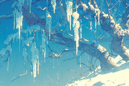 树枝上的冰挂插画