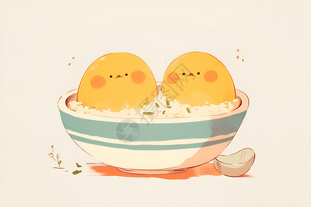 鸡蛋表情一碗两个蛋插画